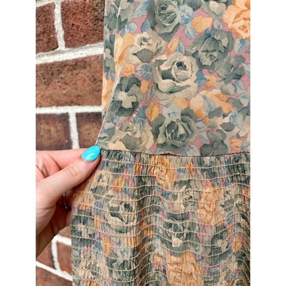 Vintage 1980s Taurus II Floral Print Dress Lace Collar Long Sleeve Drop Waist - Picture 15 of 15